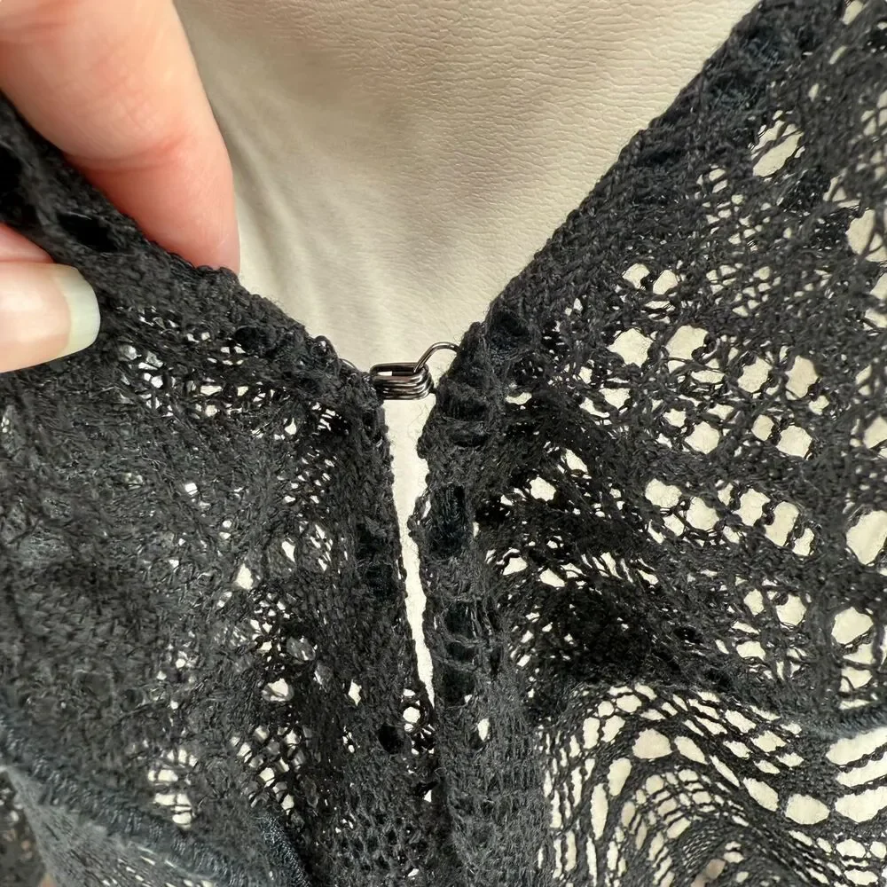 Vintage J. Jill Lace Cardigan Large Petite Black Sheer Ruffle Long Sleeve Boho - Picture 4 of 12